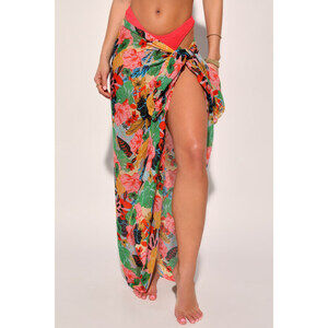 Lulus Oasis Seeker Pink Multi Floral Print Swim Cover-up Scarf - Size One Size